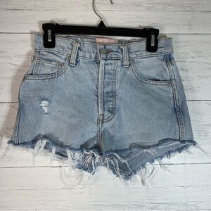 Revice distressed denim shorts light wash frayed hem size 26 button fly